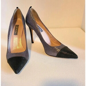 SJP SARAH JESSICA PARKER FAWN 70 GLITTER HEELS SPARKLE SILVER BLACK SZ EU 37.5